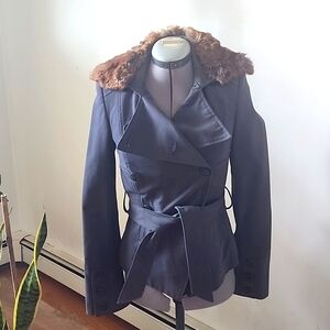 Grey jacket with detachable faux fur collar